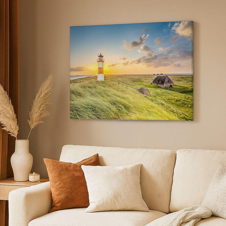Bilder auf Leinwand 100x70cm Leinwandbild mit Rahmen Leuchtturm Meer Gross Wanddeko Bild Schlafzimme