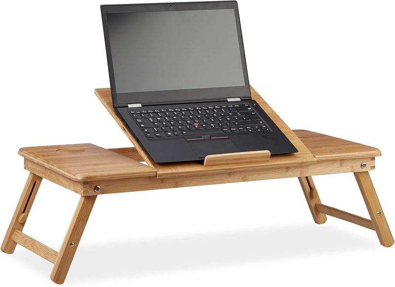 Relaxdays, Natur Laptoptisch Bambus XL, ideale Belüftung, höhenverstellbar, 5 Neigungswinkel, Lapdes