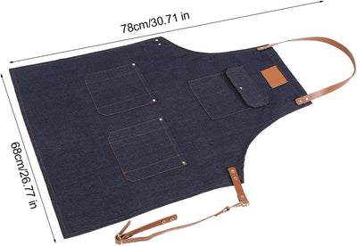 Strapazierfähige Denim-Lätzchenschürze, Jeans-Küchenschürze, verstellbarer Lederriemen, für Bäcker B