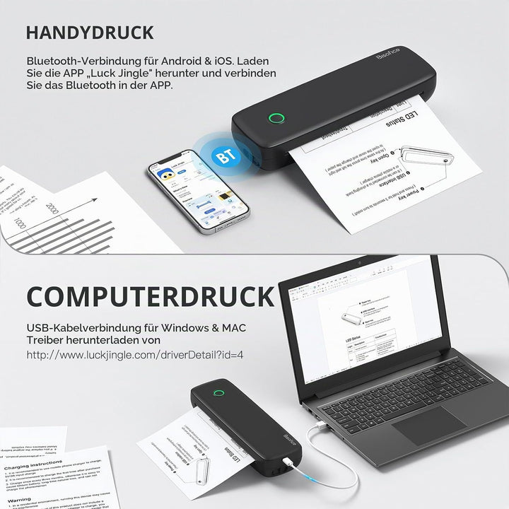 Bisofice L81 Mobiler Tragbarer Drucker Bluetooth Thermodrucker A4 Mobiler Drucker A4 Klein Kompakt P