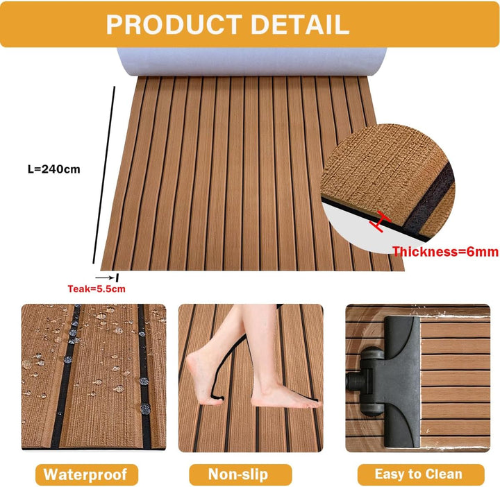 Hzkaicun Eva Schaum Boot 240x17/41/60/90 cm, Teakholz Eva Schaum Bodenbelag, Selbstklebende Deck Tep