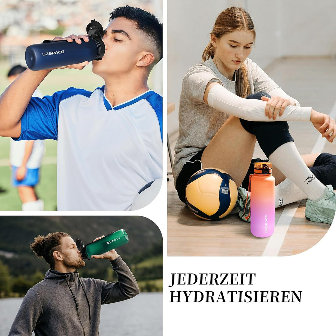 UZSPACE Trinkflasche Kinder Auslaufsicher,Sport Kunststoff Trinkflasche 1l,800ml,500ml, Tritan &amp; BPA