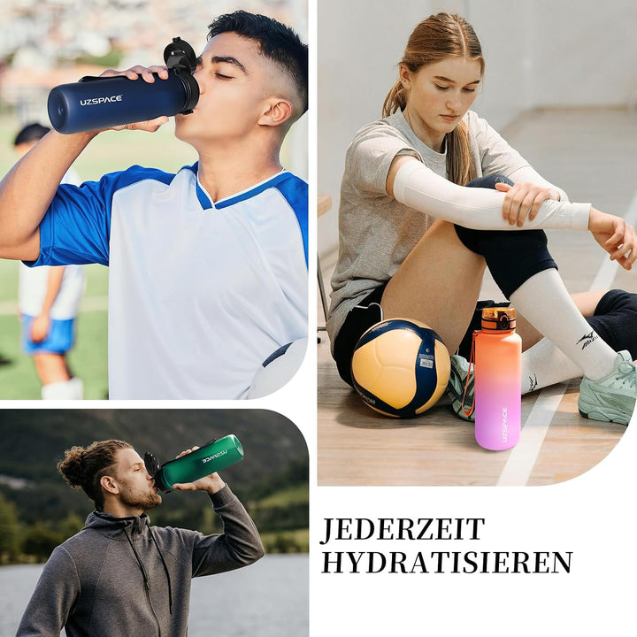 UZSPACE Trinkflasche Kinder Auslaufsicher,Sport Kunststoff Trinkflasche 1l,800ml,500ml, Tritan &amp; BPA