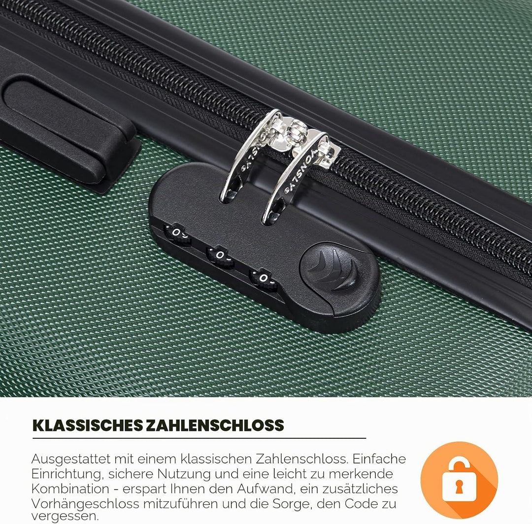 Koffer Suitcase M Dunkelgrün, Trolley Reisekoffer, Kabinenkoffer Rollkoffer Handgepäck mit 4 Rollen