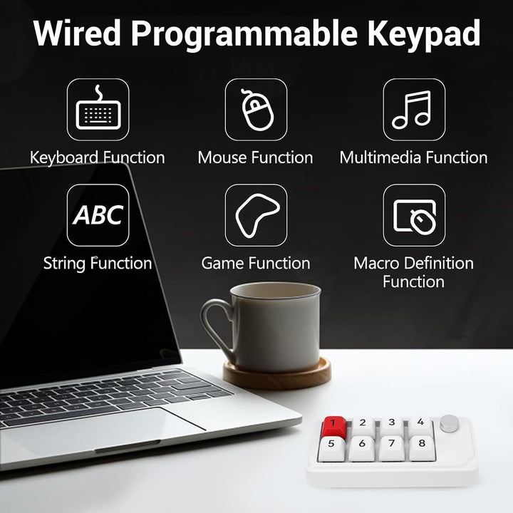 ASHATA Wired USB C Numerische Tastatur, Programmierbare Makro Tastatur, 8 Tasten Typ C Number Pad mi