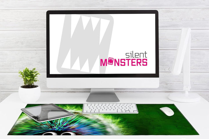 Silent Monsters Mauspad XXL 900 x 400 mm grosses Mousepad Igel grün - Vernähter Rand, rutschfest & l