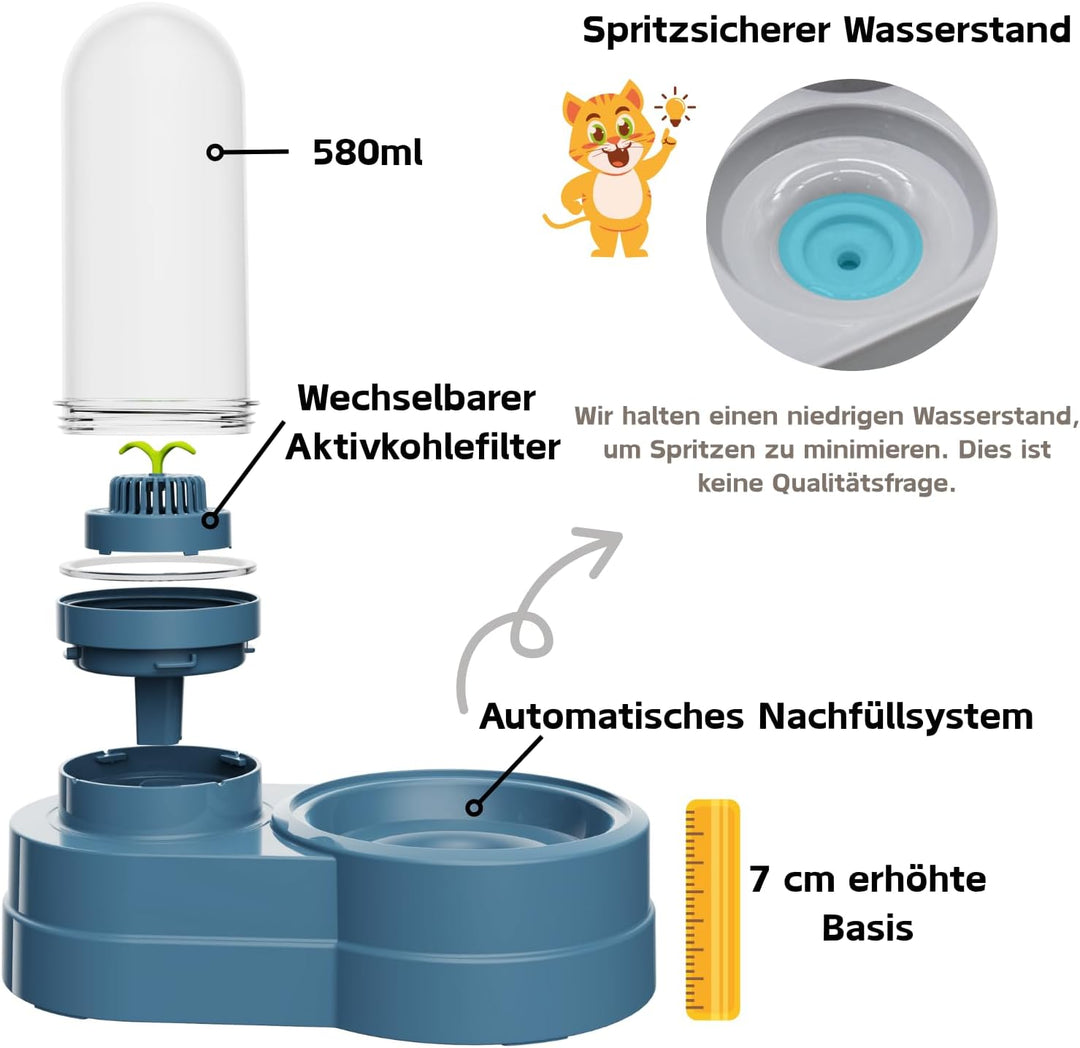 Wasserspender für Katzen und Hunde, 580 ml Automatischer Schwerkraft Haustier Trinkbrunnen mit Filte