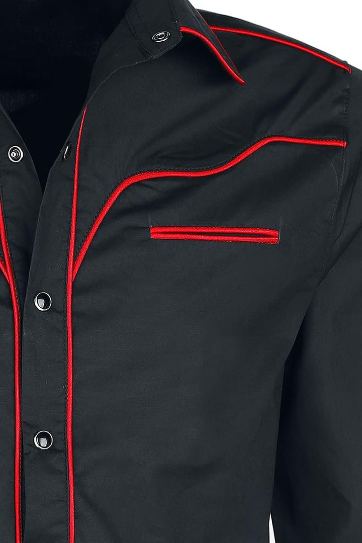 Banned Alternative Plain Trim Männer Langarmhemd schwarz/rot XL