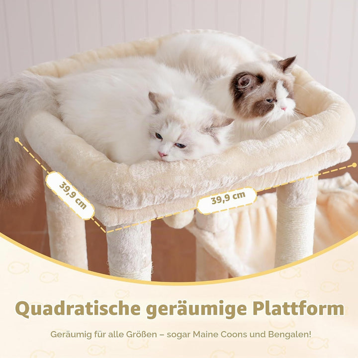 Heybly Kratzbaum 120cm - Grosser Katzenbaum für Erwachsene Katzen mit XL-Basis, Katzenwohnung mit Me