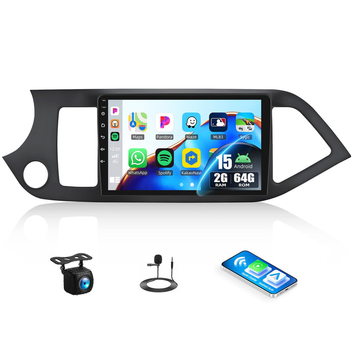 CAMECHO 2G+64G Android 15 Autoradio für KIA Picanto TA 2011-2016, 9 Zoll Touchscreen Carplay Autorad