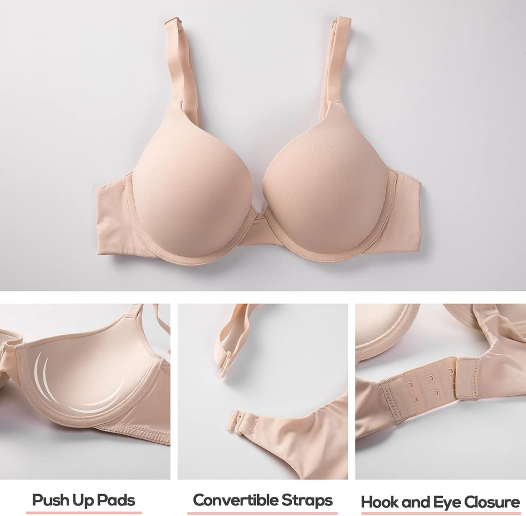 DOBREVA Damen Push Up Bügel BH Soft T Shirt BHS mit Licht Gepolstert Komfort Sexy 70AA Beige, 70AA B