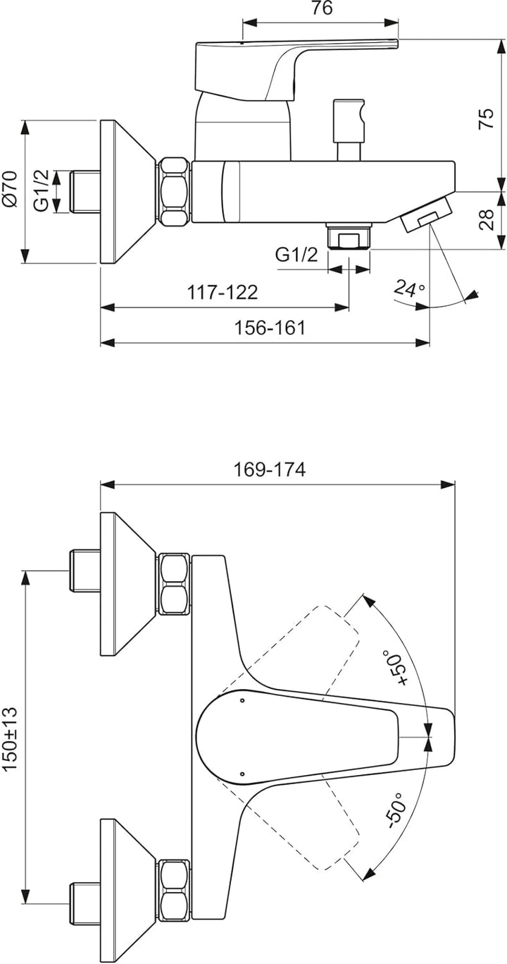 Ideal Standard BC692AA Cerafine D Badearmatur Aufputz Aufputz Wanne, Aufputz Wanne