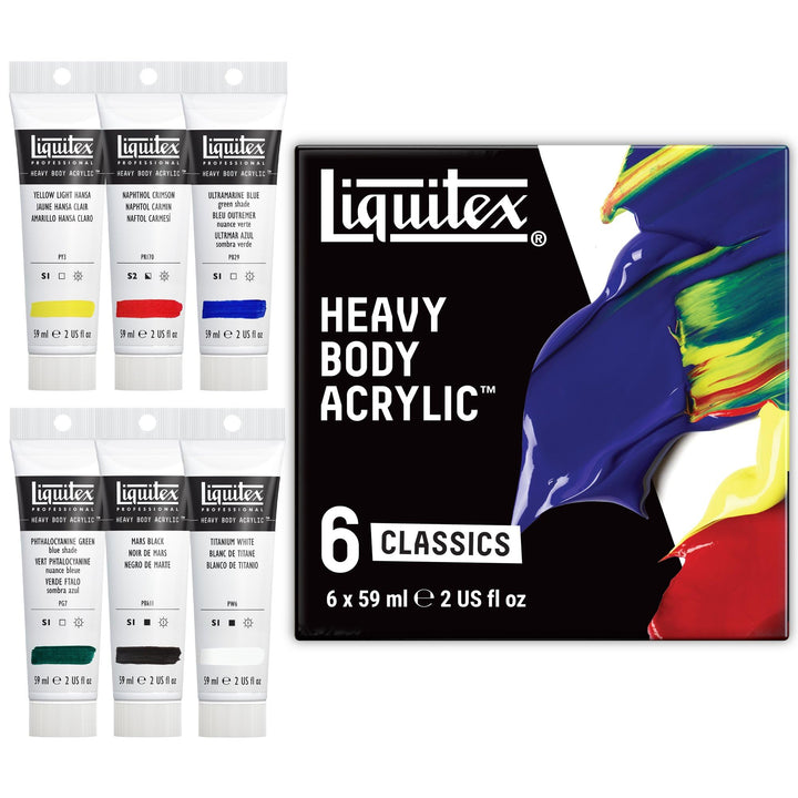 Liquitex 3699311 Acrylfarbe Heavy Body, 6 Acrylfarben in Künstlerqualität, Classic Set, 59 ml (6er P