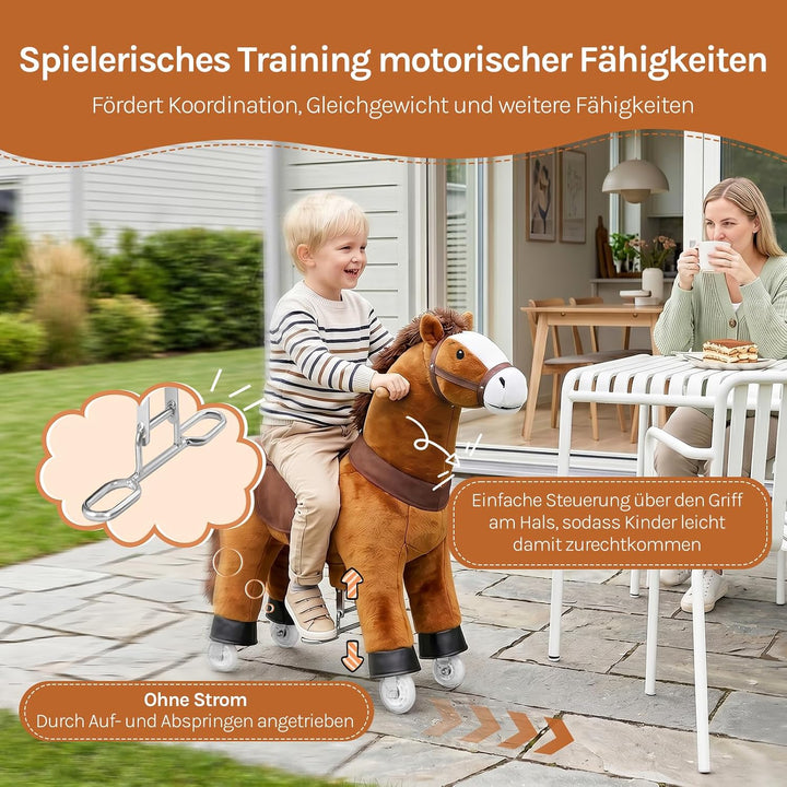 WOLTU Stehpferd auf Rollen, Reitpferd mit Klangfunktion für Kinder ab 4 Jahren, Plüschpferd zum Sitz