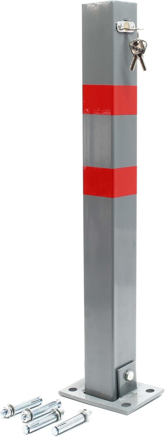 Wiltec Parkpfosten 700 x 160 x 110 mm, Parkplatzsperre klappbar eckig, Absperrpfosten aus Stahl, Par