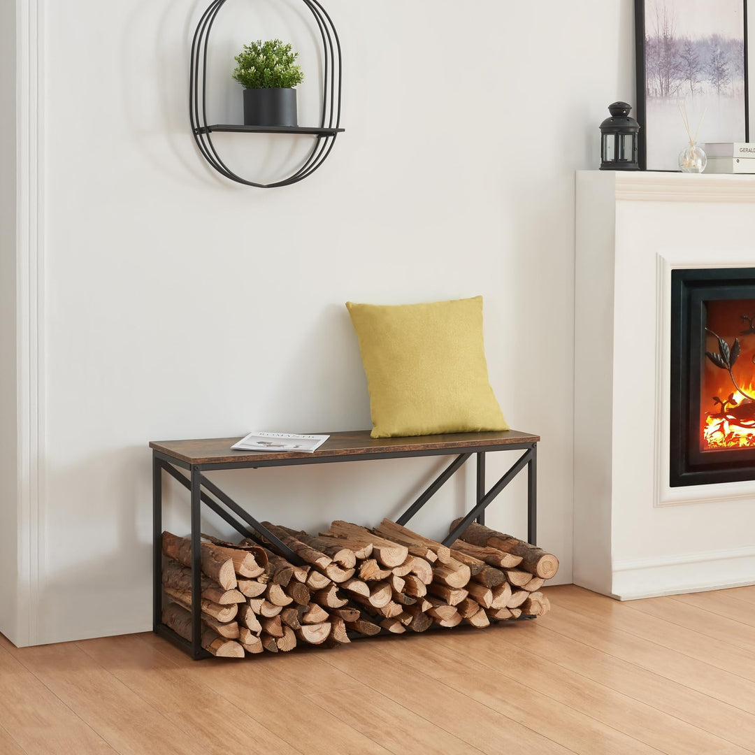 [en.casa] Kaminholzregal Vaasa Feuerholzständer mit Sitzfläche Holzlager aus Stahl Brennholzregal V-