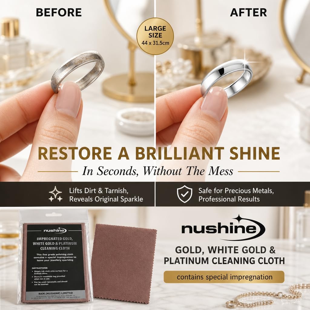 Nushine Gold, White Gold & Platinum Cleaning Cloth- Imprägniertes Putztuch für Gelbgold, Weissgold &