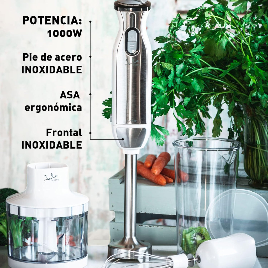 Jata BT199 Stabmixer 1000 W, inklusive Zubehör inkl. Messbecher 600 ml, Doppelklinge aus Titan, elek