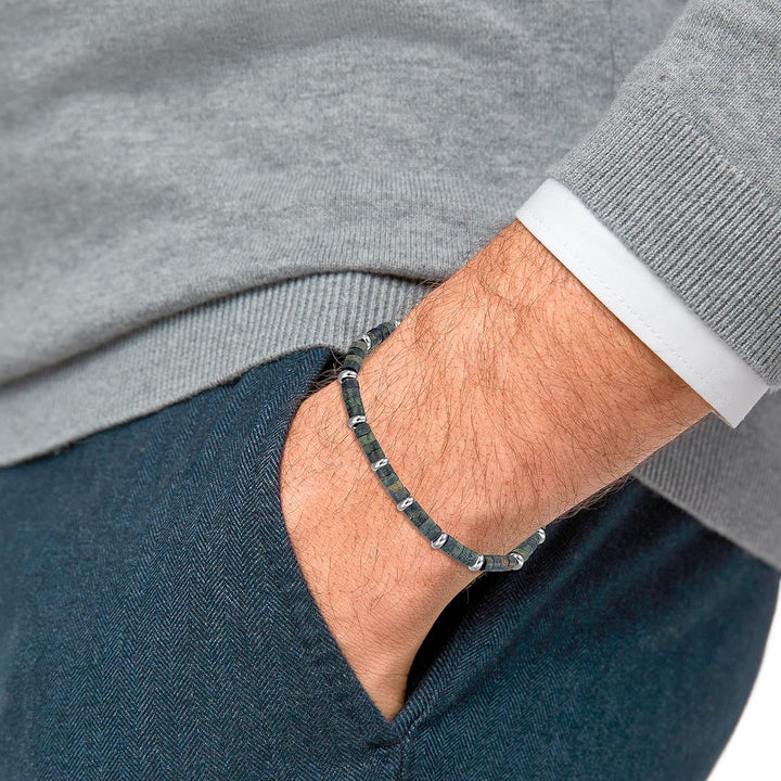s.Oliver Identarmband Edelstahl Herren Armschmuck, Silber, Kommt in Schmuck Geschenk Box Beads grün,