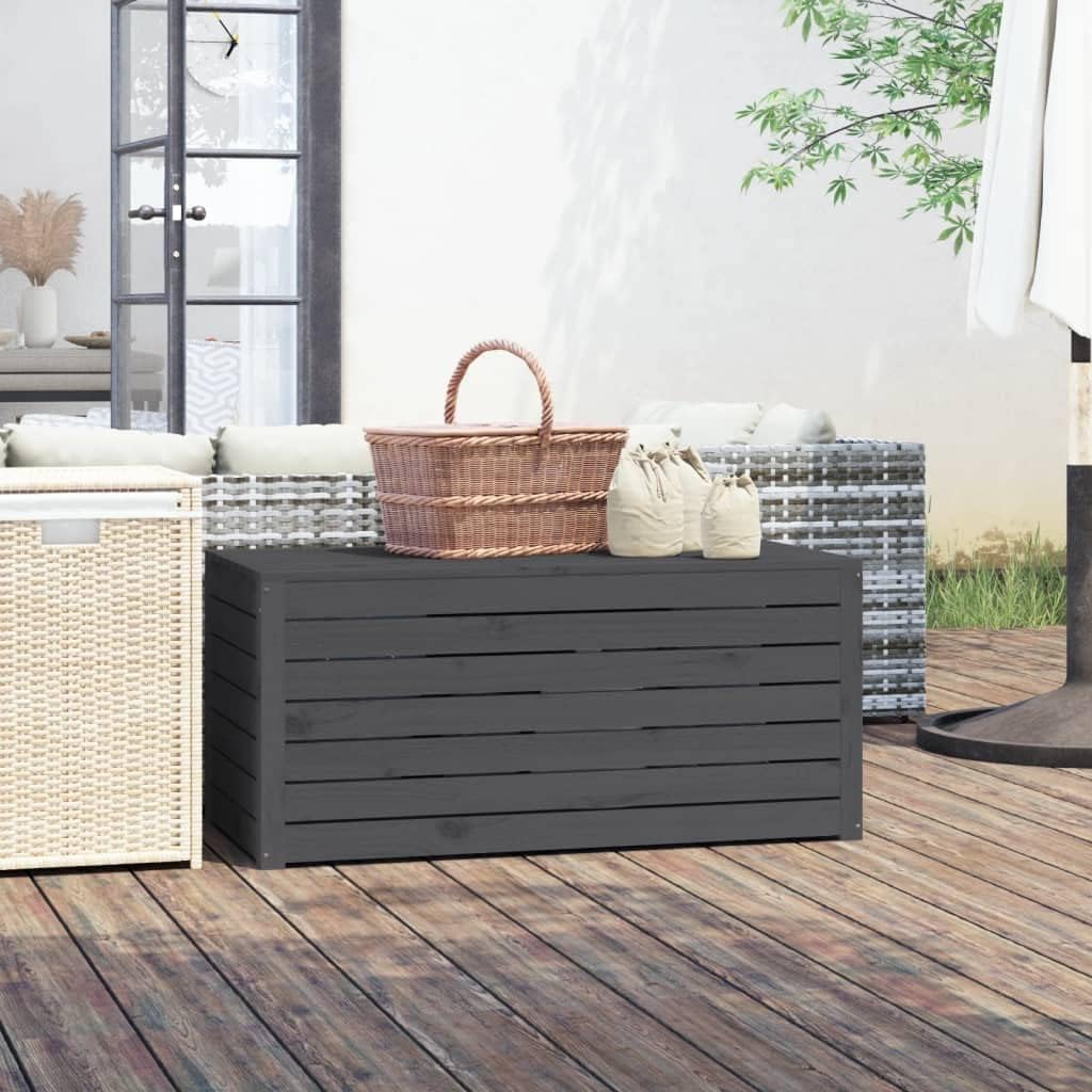 vidaXL Gartenbox Grau 101x50,5x46,5 cm Massivholz Kiefer 101 x 50.5 x 46.5 cm Grau, 101 x 50.5 x 46.