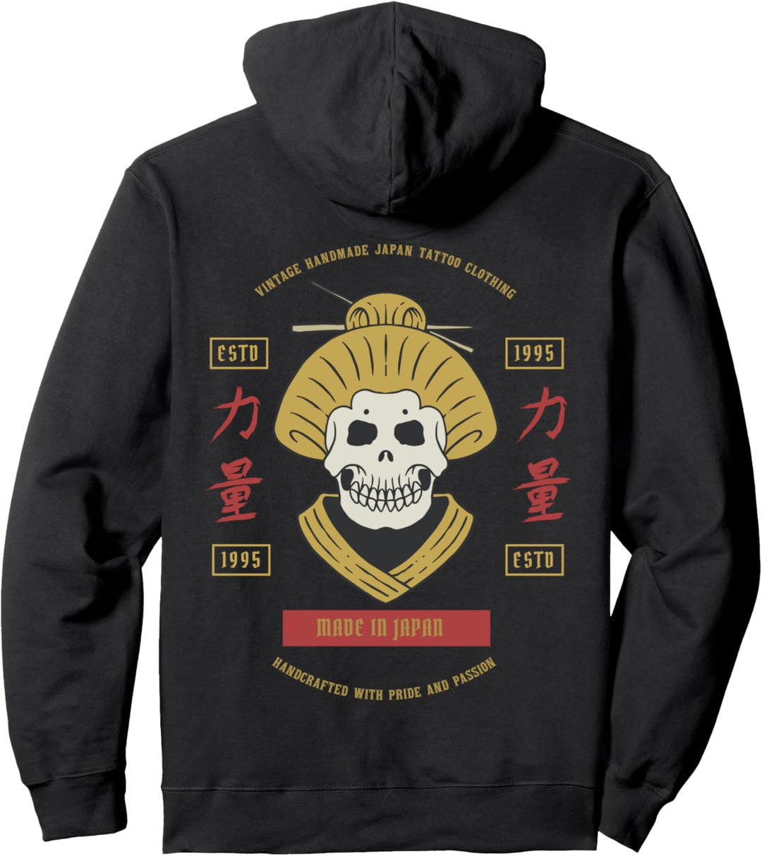 Traditional Japanese Shi Shi Skull Mask Asian Kanji Symbols Pullover Hoodie