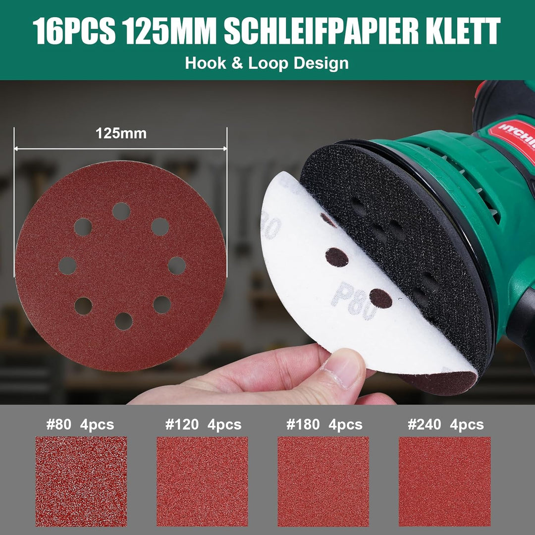 HYCHIKA Exzenterschleifer, 300W 12000OPM Exenterschleifmaschine, 6 Geschwindigkeiten, Compact Exzent