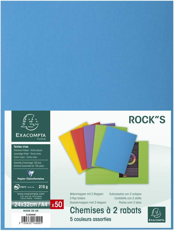 Exacompta Rocks "50 Stück Prospekthüllen A4 2 Klappen 24 x 32 cm 24 x 32 verschiedene farben, versch