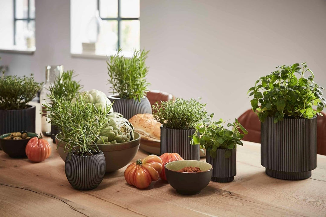 Capi Europe - Blumentopf Kugel Groove Anthracite & Ivory - 24x21 - Elfenbein - Öffnung Ø21 - Blument