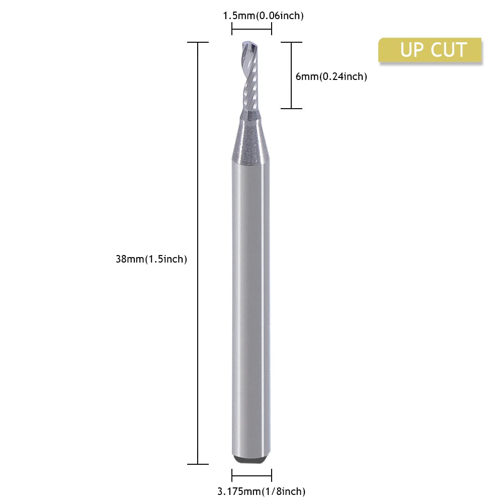 CNC-Fräser-Bits, Gravur-Bits, Schaftfräser, einschneidige Spirale, Upcut Router Bit, 3.175mm Schaft,