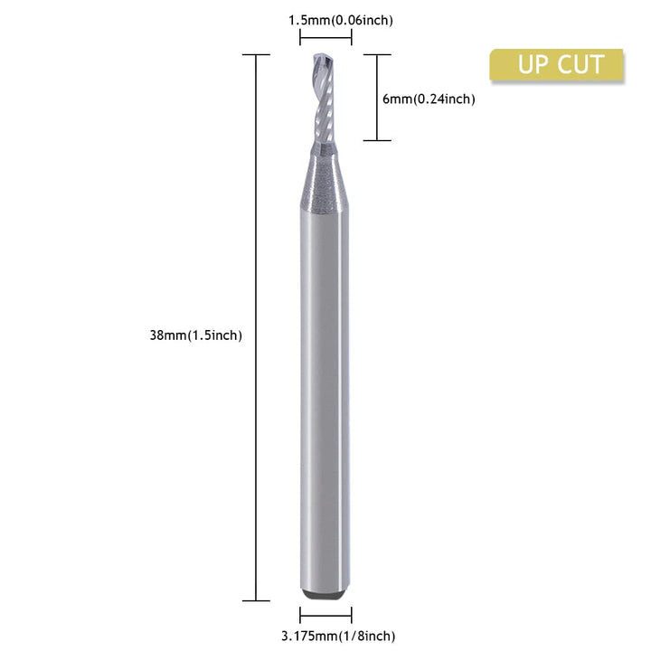 CNC-Fräser-Bits, Gravur-Bits, Schaftfräser, einschneidige Spirale, Upcut Router Bit, 3.175mm Schaft,