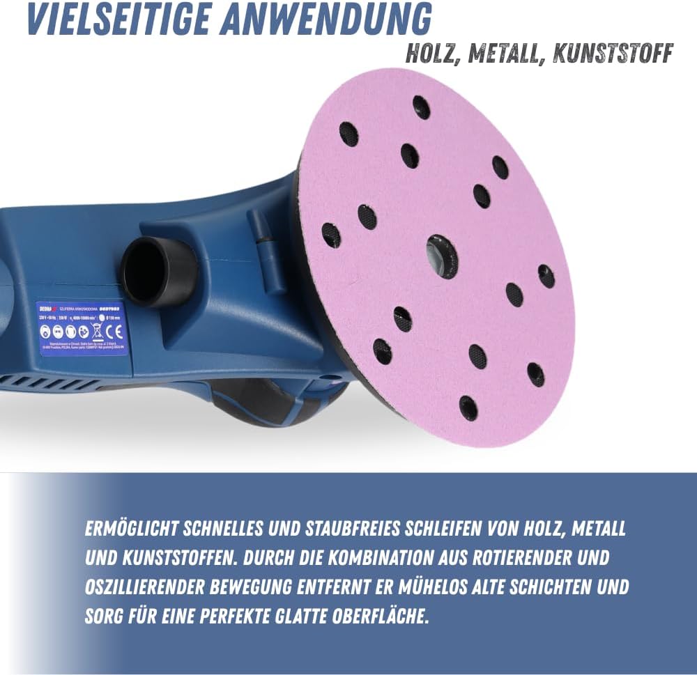 DEDRA Exzenterschleifer Exzenterschleifer 350W, Ø150mm – Bürstenlos, regelbare Drehzahl 4000–10000 U