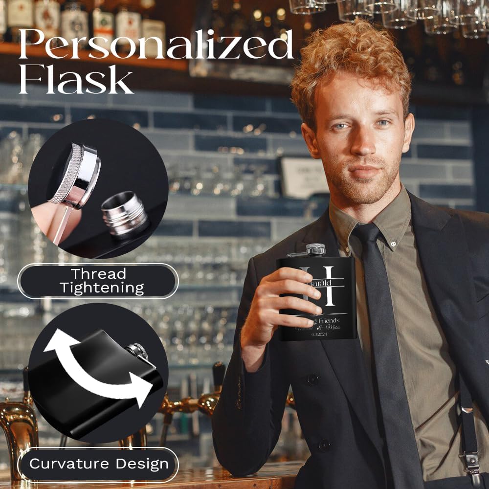 Personalisierte Flasche für Männer, graviert, 170 ml, 304 Edelstahl, individuelle Flasche für Hochze