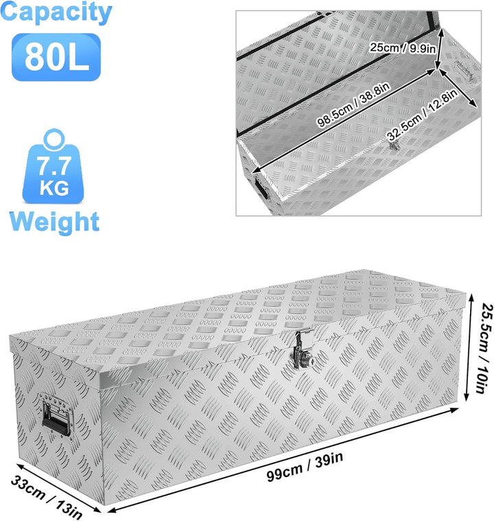 XMTECH 80L Aluminium Transportbox Aufbewahrungsbox Aluminiumkoffer Aluminiumbox Truckbox, Silber Lag