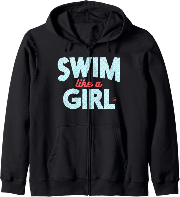 Schwimmen wie ein Mädchen schwimmt Meerjungfrau und Blasen Kapuzenjacke