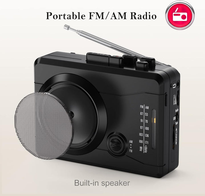 DIGITNOW!Kassettenrekorder USB Kassetten Digitalisieren mit Lautsprecher & Mikrofon, Radio FM/AM,Enc