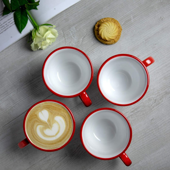 City to Cottage® - Keramik Kaffebecher Teetasse 350 ml | Rot und Weiss | Polka Dots | Handgemacht |
