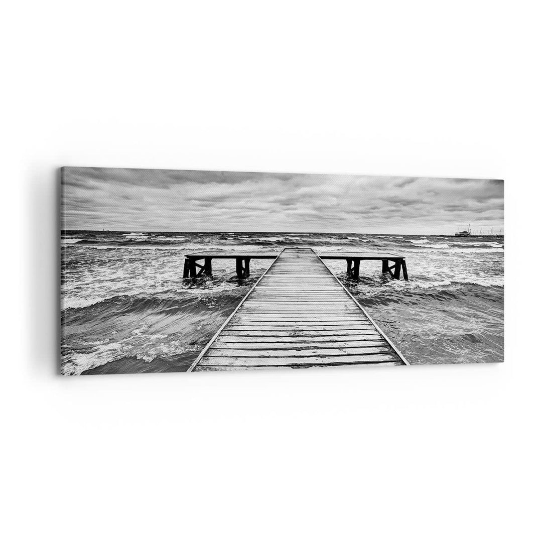 Wandbilder Dekoration Wohnzimmer Brücke Meer Welle Panorama Bilder auf Leinwand 120x50cm Leinwandbil