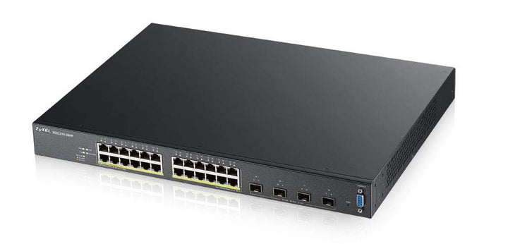 Zyxel 24-Port Gigabit Layer 2 Managed Switch mit PoE+ mit 375 Watt max., 4x 10G [XGS2210-28HP], XGS2
