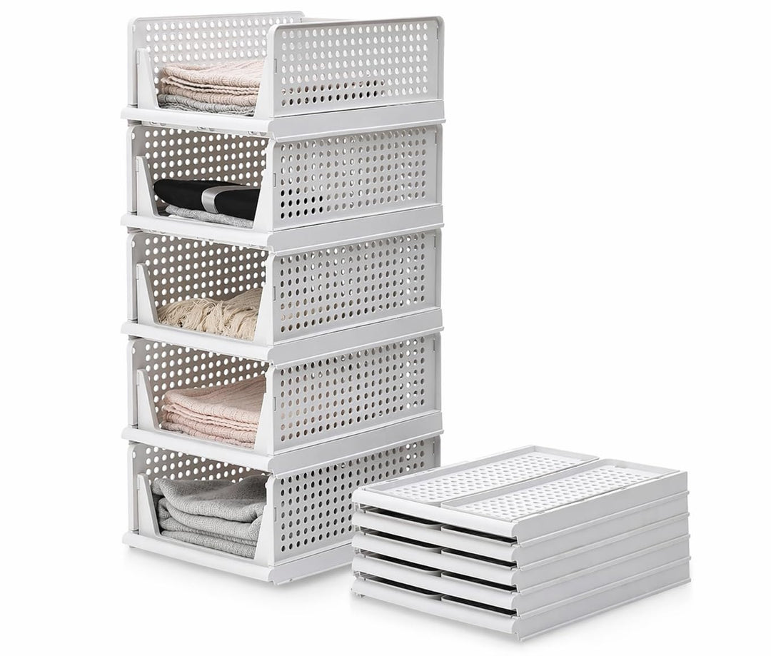 Allyson® 5 Stück Kleiderschrank Organizer Stapelbar, Multifunktionale & Faltbare Schrank Organizer A