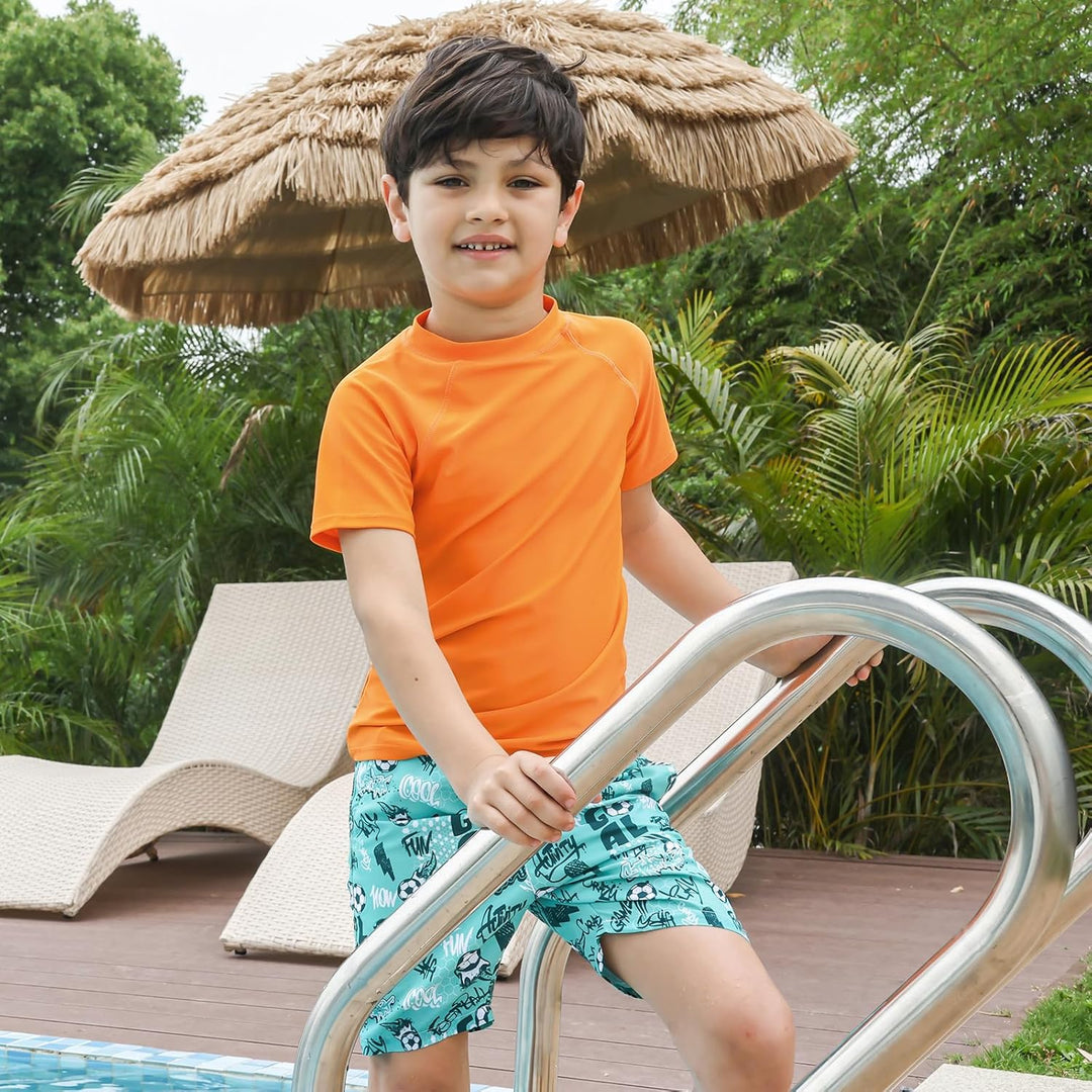 TIZAX 2 Stück Kinder UV Shirt Kurzarm Jungen Badeshirt Schwimmshirt Schnelltrocknend UPF 50+ Sonnens