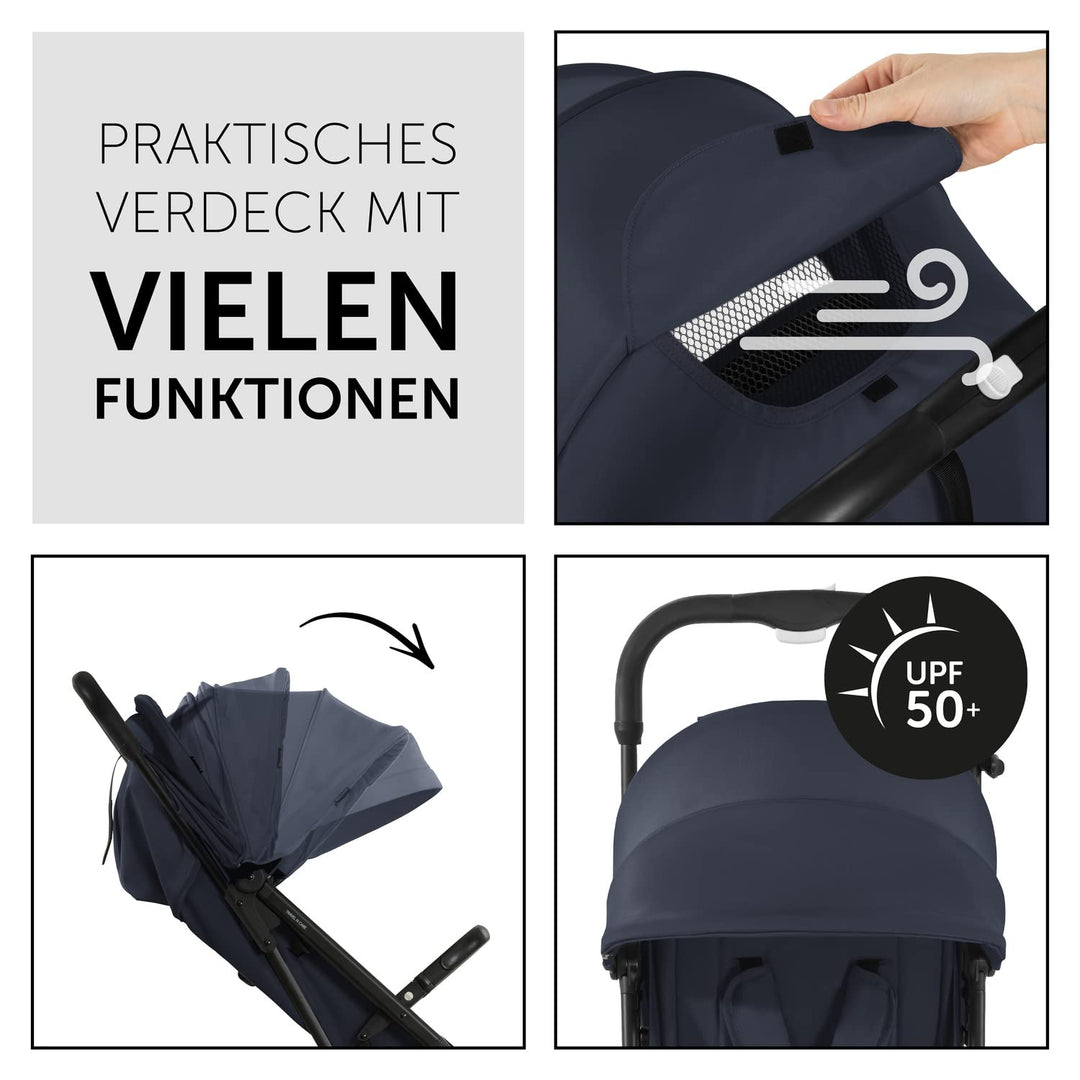 hauck Travel N Care, Dark Navy Blue - Reise Buggy für Kinder ab Geburt bis 22 kg - mit Liegefunktion
