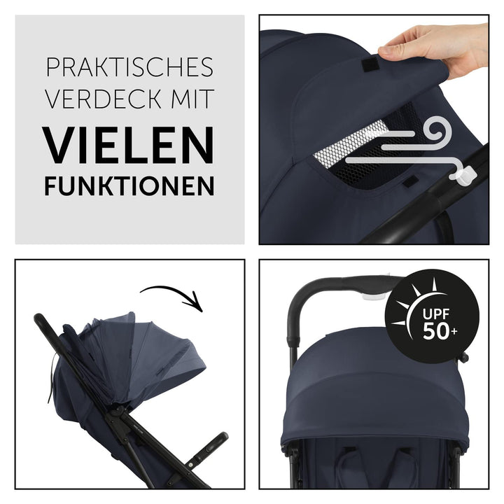 hauck Travel N Care, Dark Navy Blue - Reise Buggy für Kinder ab Geburt bis 22 kg - mit Liegefunktion