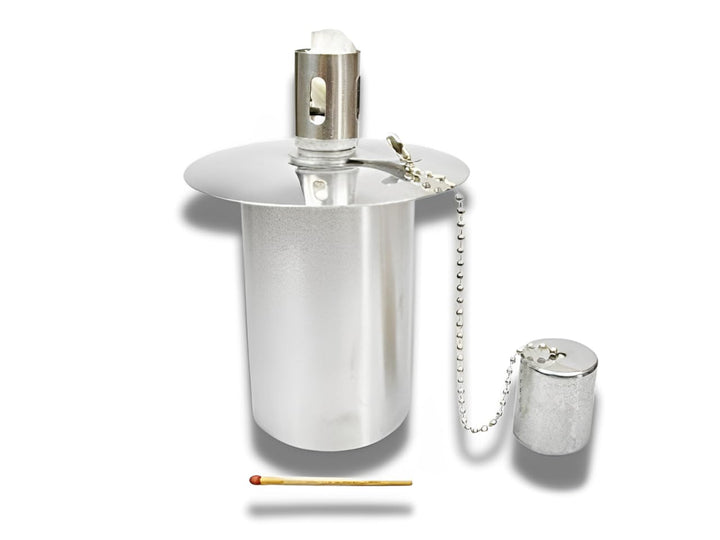 Edelstahl-Ölbehälter für Gartenfackeln & Brenner – 115 cm³ – Mit Kindersicherung – Ø 5,1 cm – TÜV-ge