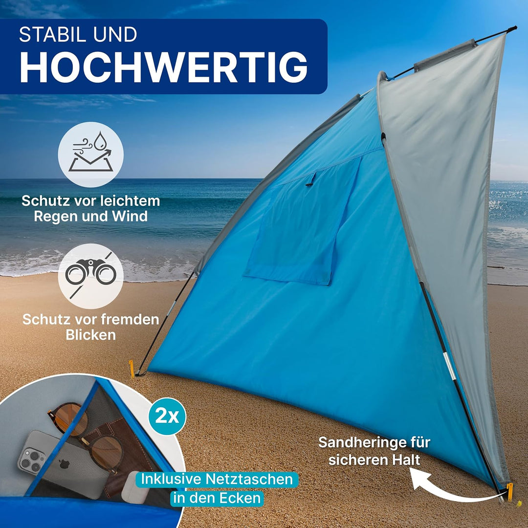 EXPLORER Reise Strandmuschel mit UV Schutz 80+ [240x125x125cm] kleines Packmass [9x32cm] leicht [1Kg