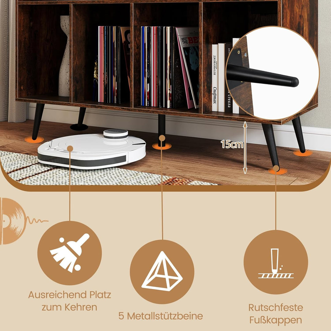 COSTWAY Plattenspielerständer mit Ladestation, Plattenspielerschank mit Vinyl-Aufbewahrungsregalen,
