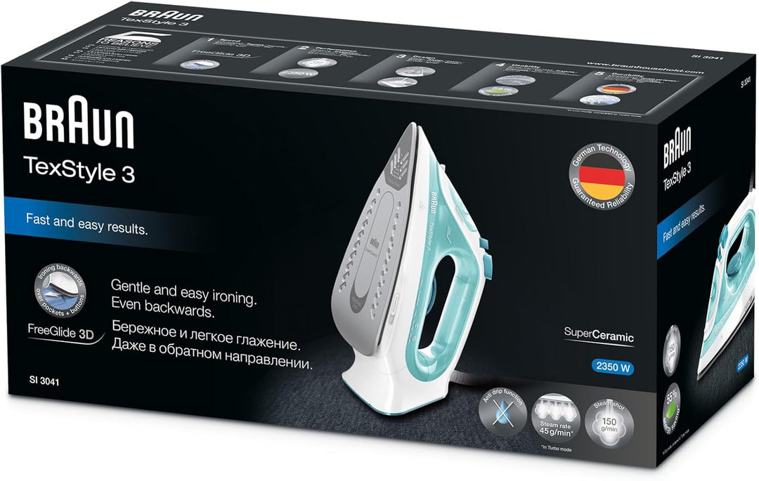 Braun TexStyle Dampfbügeleisen, Zwei-Wege-Bügelsohle, 3D SuperCeramic, verschiedene Farben 150 gr/mi