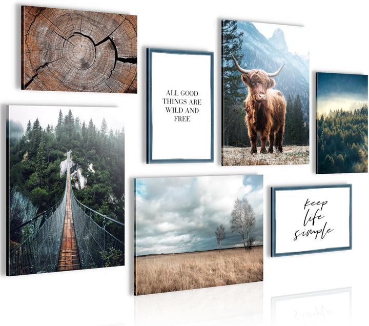 Novart Wandbilder Landschaft - KOMPLETT AUFHÄNGFERTIG - Natur Wald Wohnzimmer Schlafzimmer- 7 Modern