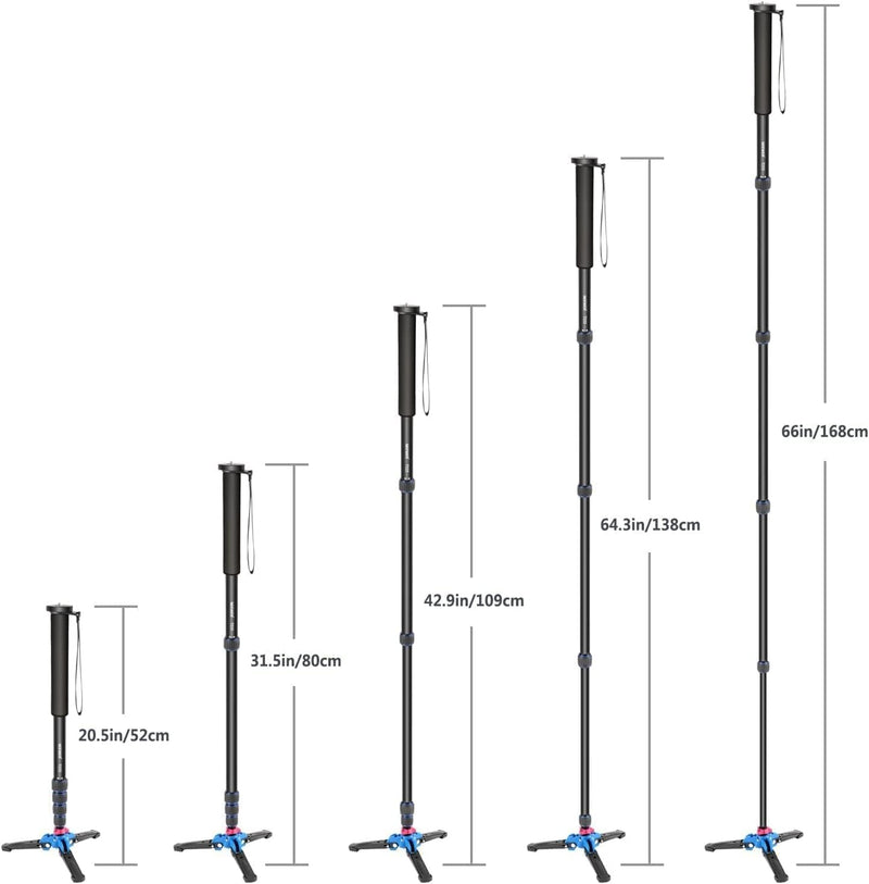 Neewer Ausziehbares Einbeinstativ für Kamera mit Abnehmbarer und Faltbarer Halterung: aus Aluminiuml