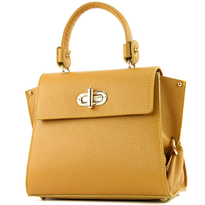 modamoda de - T182 - ital. Damen Henkeltasche Klein Leder Senfgelb, Senfgelb