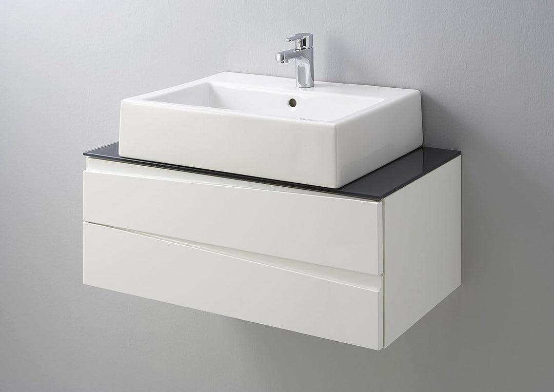 byLIVING Waschtisch SHAPE / Moderne Bad Kommode / Front Hochglanz Weiss / 2 Schubladen mit gefräster